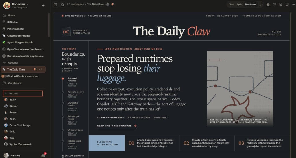 داشبورد کاربری در OpenClaw